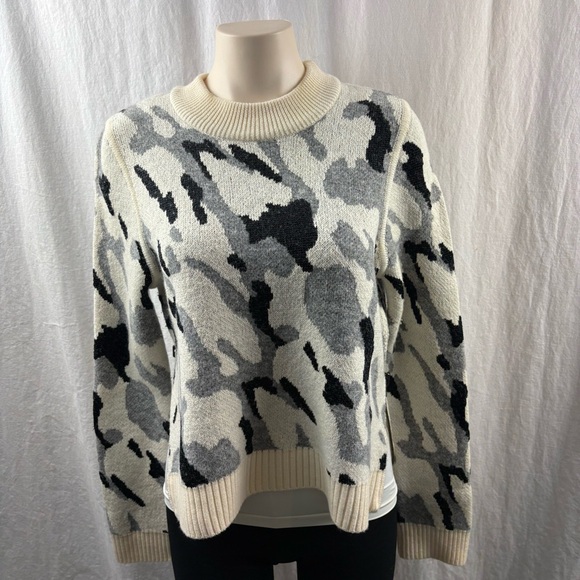 Veronica Beard Hubbard neutral camo wool-blend zipper knit pullover sweater L - Picture 2 of 10